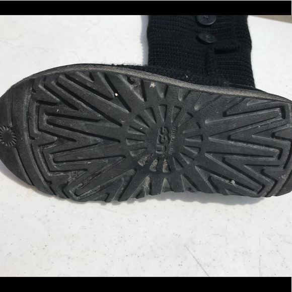 Black Knit Fold Over Button Ugg Boots - Picture 6 of 7